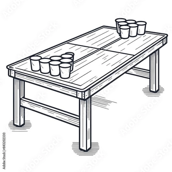 Fototapeta Beer Pong Table with Cups Illustration
