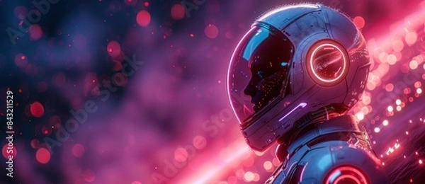 Fototapeta Cyber ​​robot wearing a futuristic helmet