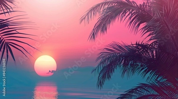Obraz Sunset background with palm trees.