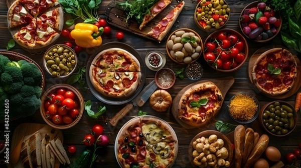 Fototapeta Diverse Culinary Delights from Around the World Showcased on Elegant Tabletop Setting
