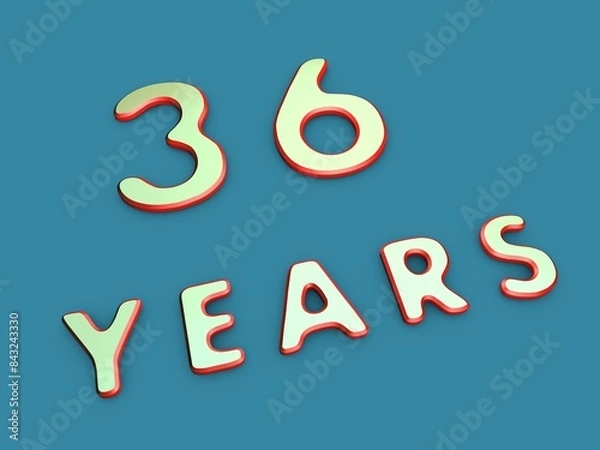Fototapeta Volumetric thirty-six of years on a single-color background. Birthday or significant date. To create a greeting card or other. Rendering illustration.