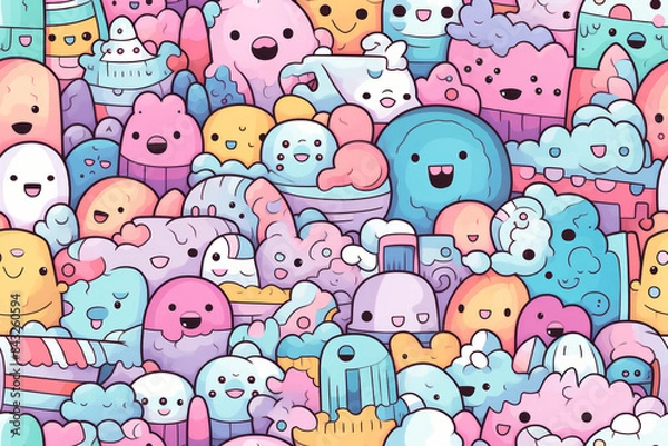 Fototapeta seamless doodles pattern art with muted colors, ready for full-print pattern design