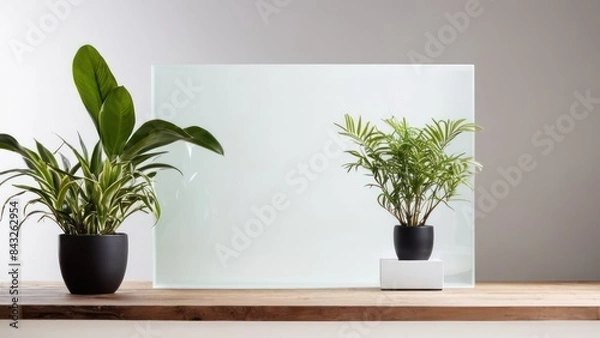 Fototapeta Three-Section Minimalist Wall with Vertical Planters in Green and White