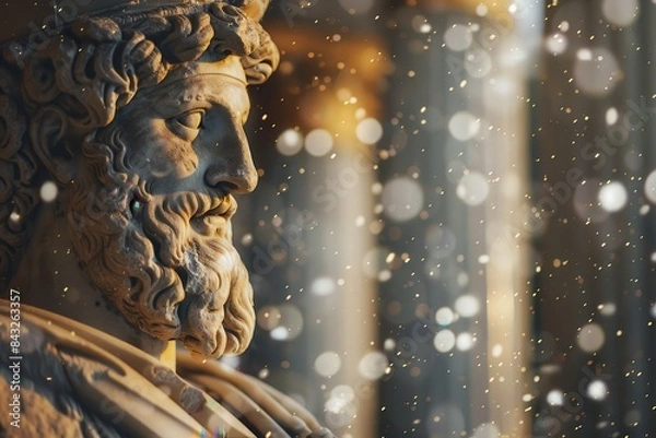 Fototapeta ancient greek statue covered in snow and sparkling lights