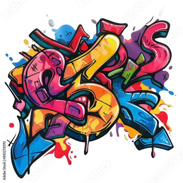 Fototapeta A colorful graffiti of numbers and letters with a white background