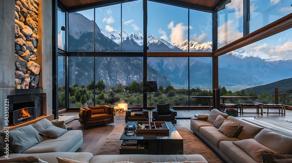 Obraz Mountain View Room, wallpaper, a comfortable room with a beautiful view.