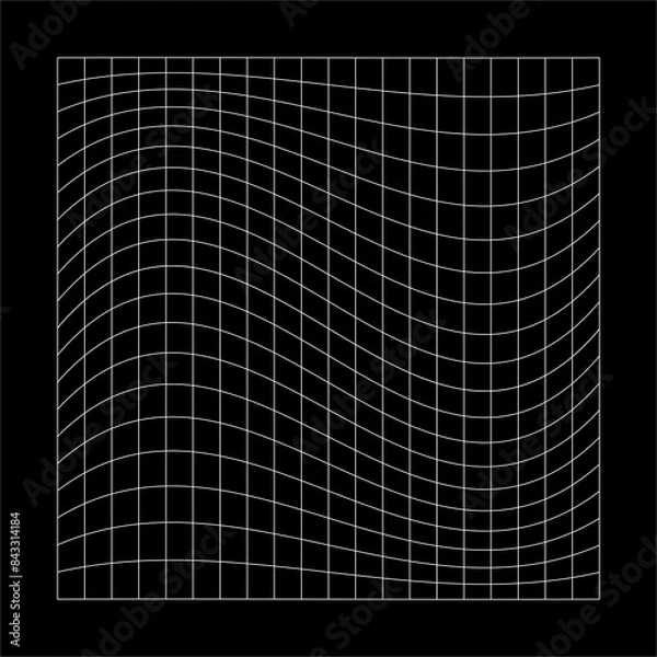 Fototapeta Abstract wavy 3d mesh on a black background. Geometric dynamic wave 3d technology wireframe vector illustration.

