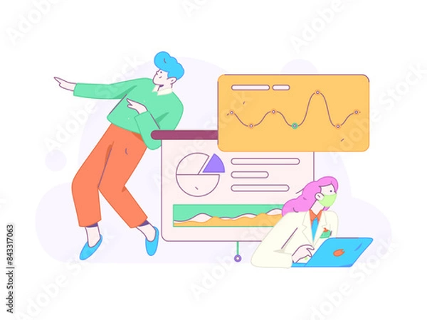 Fototapeta Flat vector illustration of business people operating work scene
