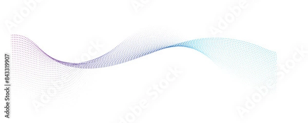 Obraz smooth flowing wave dots halftone lines dynamic blue purple pink gradient isolated on transparent background concept of technology, digital, communication, science, music vector illustration
