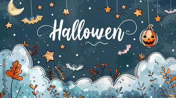 Fototapeta Halloween Fun Illustration - pumpkins, stars, and bats, creating a joyful atmosphere.