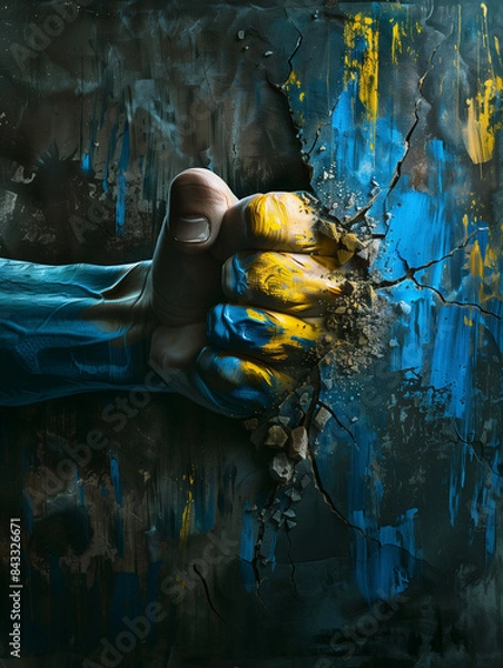 Obraz Ukrainian Fist Cracking Wall with Force