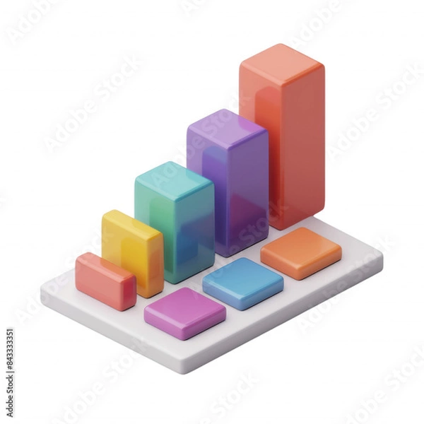 Fototapeta 3D bar chart illustration with colorful bars representing statistical data, perfect for business, finance, or analytical presentation visuals.