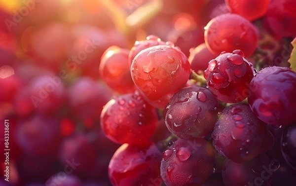 Fototapeta A bunch of red grapes, rich in color and texture, with a closeup shot that highlights the beauty of fresh fruits