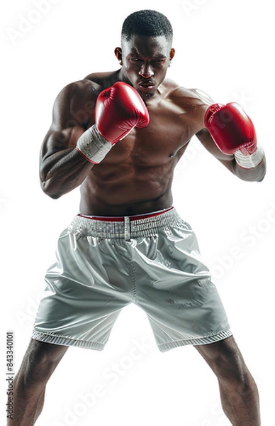 Fototapeta portrait of a young boxer isolated on transparent background.