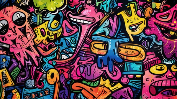 Fototapeta Vibrant Abstract Street Art - A colorful and dynamic abstract street art composition with bold geometric shapes and vivid hues, perfect for modern design and creative projects.