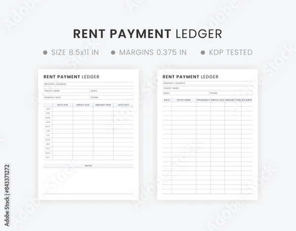 Fototapeta Rent Payment Ledger Template Printable, Tenant Payment Tracker, Monthly Rent Payments Receipt 