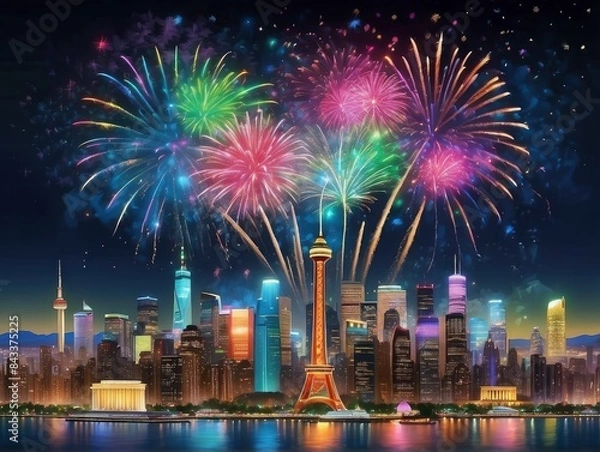 Obraz fireworks over the river