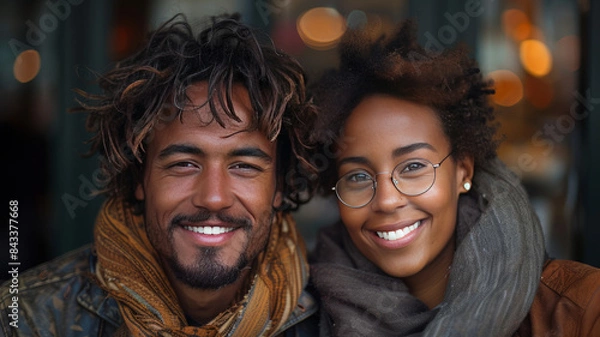 Fototapeta Happy gay couple sitting together in front of door,generative ai