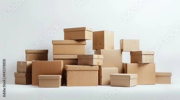 Fototapeta Group of cardboard boxes isolated on a white background