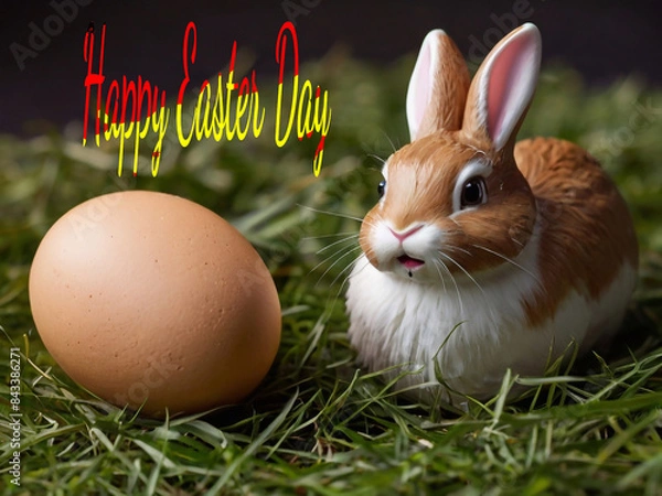 Obraz Happy Easter. Congratulatory Easter background. Easter eggs and flowers.