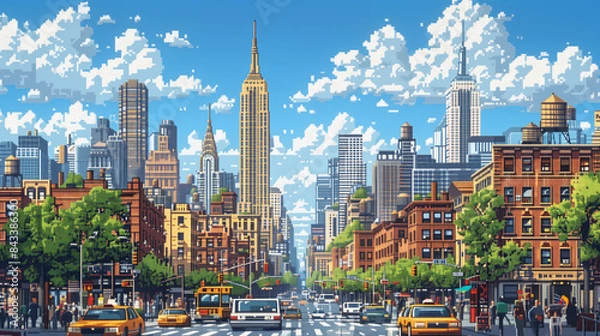 Obraz Landscape of metropolitan city pixel art illustration, Skyscraper in the city, city view pixel art design