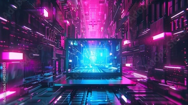 Fototapeta 近未来のテクノロジーとパソコン