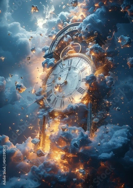 Fototapeta Surreal 3D Abstract Background with Floating Clock Pieces