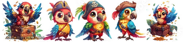 Obraz collection of parrot pirate cartoon sticker, png, generated ai