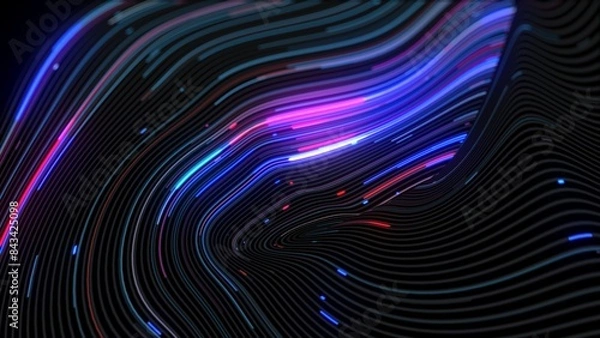Obraz Digital River: Data Flowing Through Fiber Optics.
A digital river of data flows through fiber optics, visualized as a mesmerizing array of colorful lines and curves against a dark backdrop.