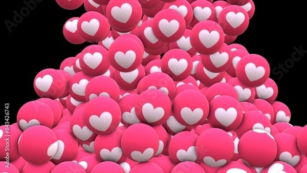 Obraz A Cascade of Digital Hearts.
A digital illustration of a large number of pink heart-shaped icons, with white outlines, cascading down a black background. The hearts are arranged in a seemingly random.