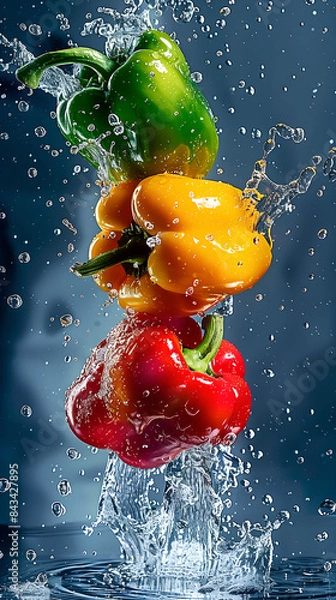 Obraz red pepper falling into water