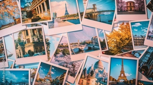 Fototapeta A collage of photos of Paris, including the Eiffel Tower