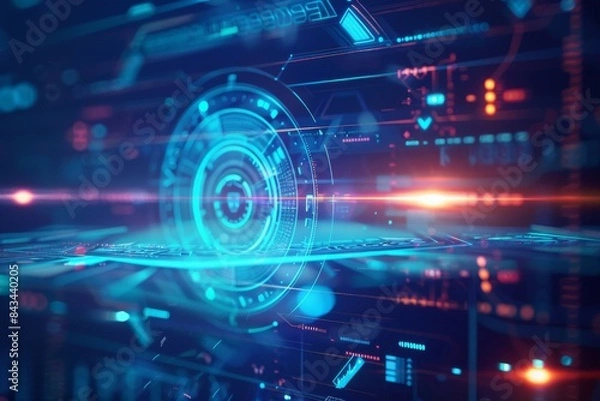 Obraz Abstract Blue Digital Tech Interface With Glowing Lights background