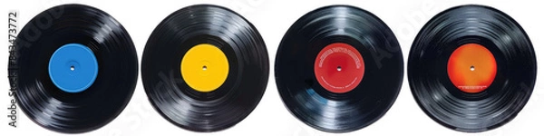 Fototapeta Set of Classic Vinyl Records From The Beatles The Rolling Stones Jimi Hendrix and Led Zeppelin. Isolated on a Transparent Background. Cutout PNG.