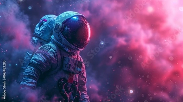 Fototapeta Enchanting Astronaut Immersed in a Mystical Pink Nebula