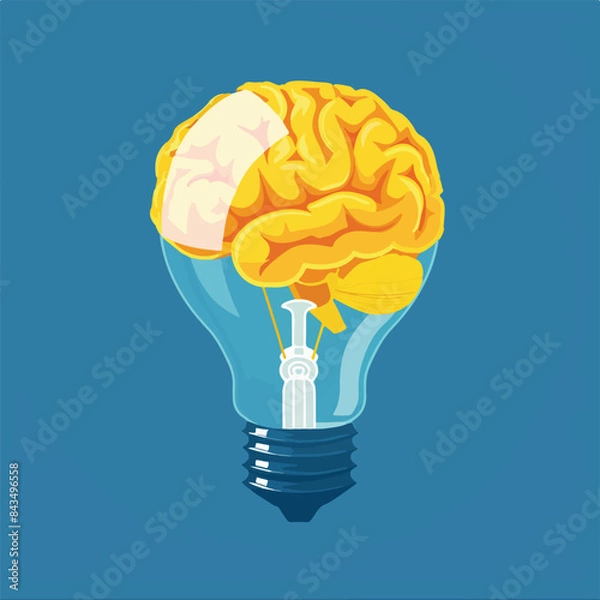 Fototapeta yellow brain on blue clear background 