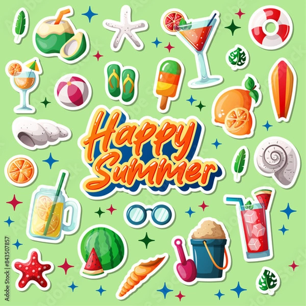Obraz happy summer sticker illustration set