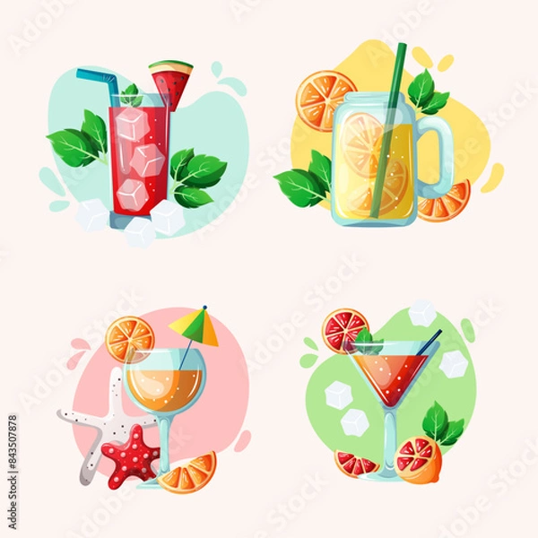 Obraz fresh summer juice illustration set