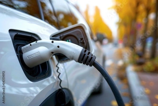 Obraz Charging electric car with diesel generator to power electric vehicle battery efficiently
