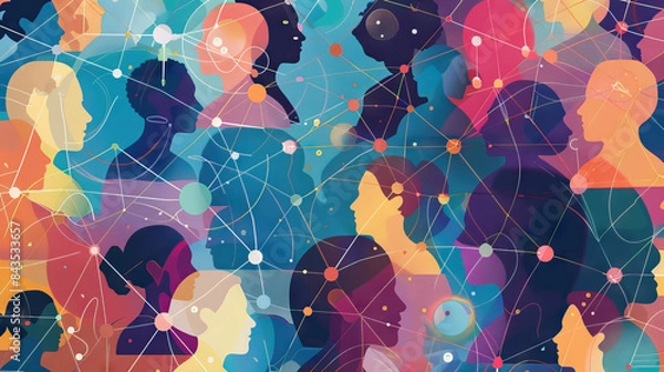 Obraz digital artwork of  social network. Social contacts of people connected by nodes and lines.