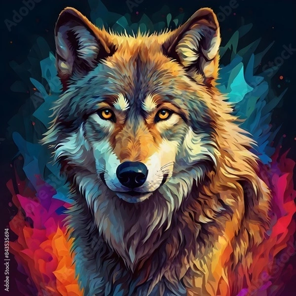Fototapeta Wolf animal abstract wallpaper. Contrast background in vivid colors generative ai Generative AI 