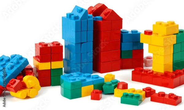 Fototapeta Brick built toys, isolated on transparent background