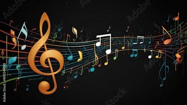 Obraz Elegant Musical Notes on Black Background