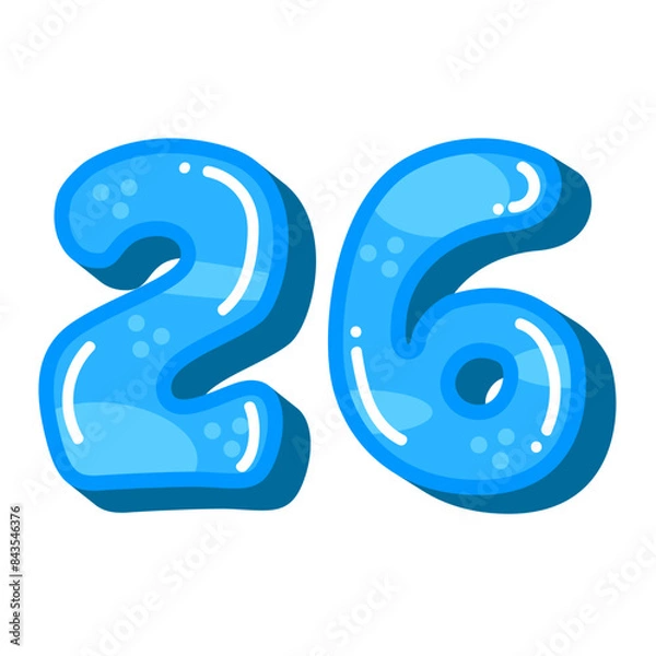 Fototapeta Cheerful glossy number 26 vector image, cartoon number 26 twenty six illustration