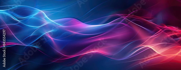 Obraz Abstract futuristic background with purple and blue glowing neon moving speed wave lines and bokeh lights. Data transfer concept. Digital wallpaper.