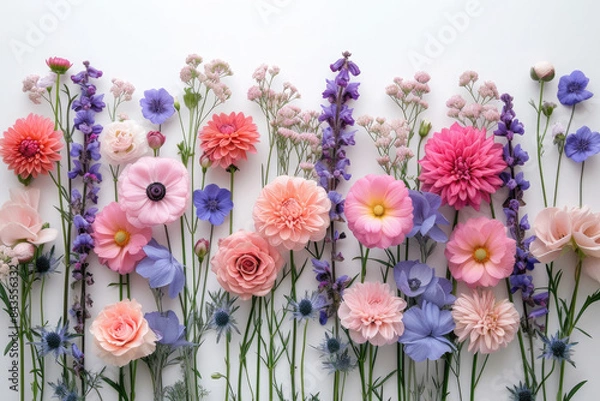 Fototapeta Flat lay delicate colors bouquet