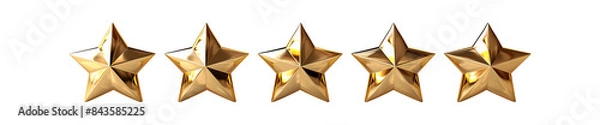 Fototapeta Five gold star rate review customer experience quality service excellent feedback concept on best rating satisfaction transparent background