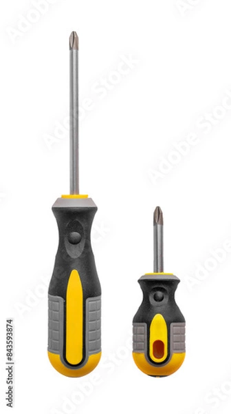 Fototapeta Repair tools including screwdrivers and other equipment. Ideal for construction and industrial work. Set isolated on white background, showcasing professional hardware for, cutout transparent PNG