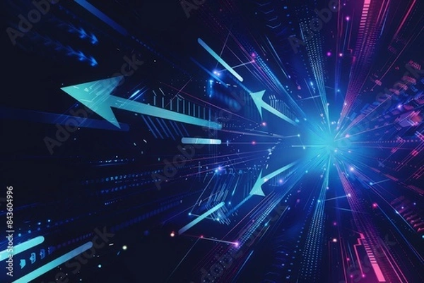 Fototapeta Abstract speed movement blue arrows technology communicate background, vector illustration