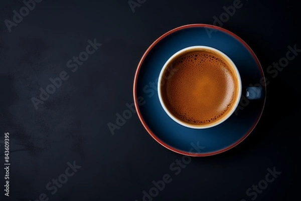 Obraz A Perfectly Brewed Espresso In A Navy Blue Cup On A Dark, Mysterious Background. Generative AI